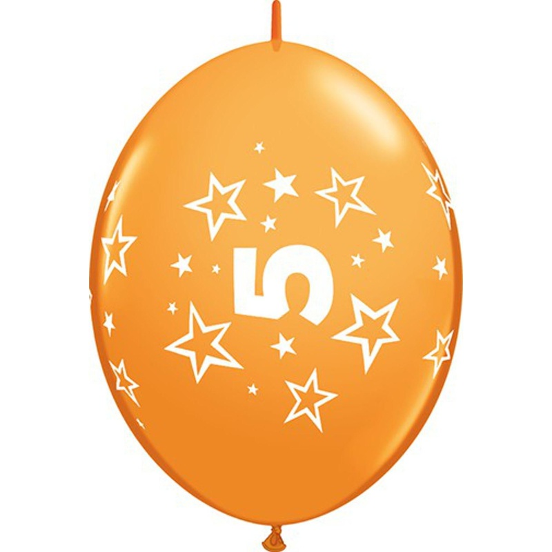 Qualatex 12" Quicklink Tropical Assorted Number 5 Stars Latex Balloons (50/Pk)