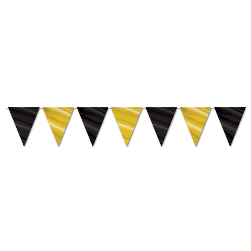 "Black & Gold Pennant Banner - Classic Party Decor"