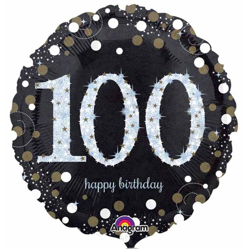 Centennial Sparkle 18-Inch Black Holographic Foil Balloon for 100th Birthday (5/Pk)