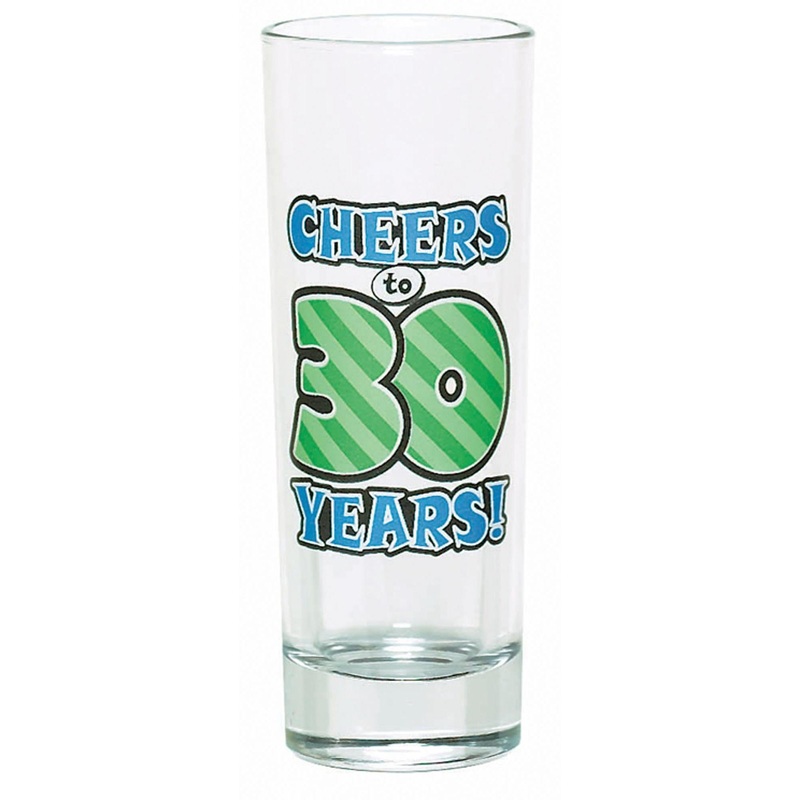 Cheers to 30 Years Tall Shooter Birthday or Anniversary Shot Glass (36/Pk)