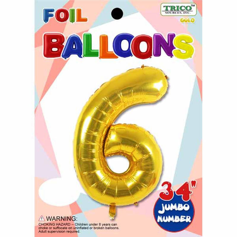 Gold Foil Number #6 Balloon - 34 Inches.
