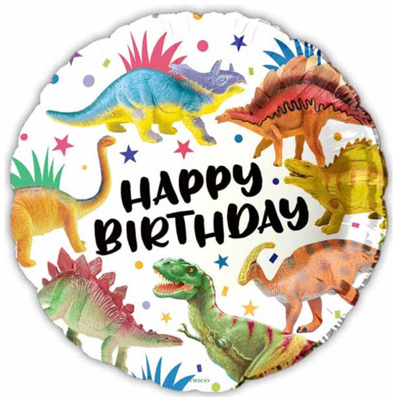 Happy Birthday Dinosaurs 18" Round Foil Balloon (5/Pk)