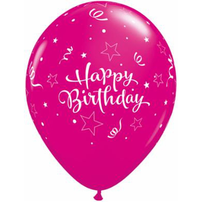11" Happy Birthday Shining Star Latex Balloons Pink & Wild Berry (50/Pk)