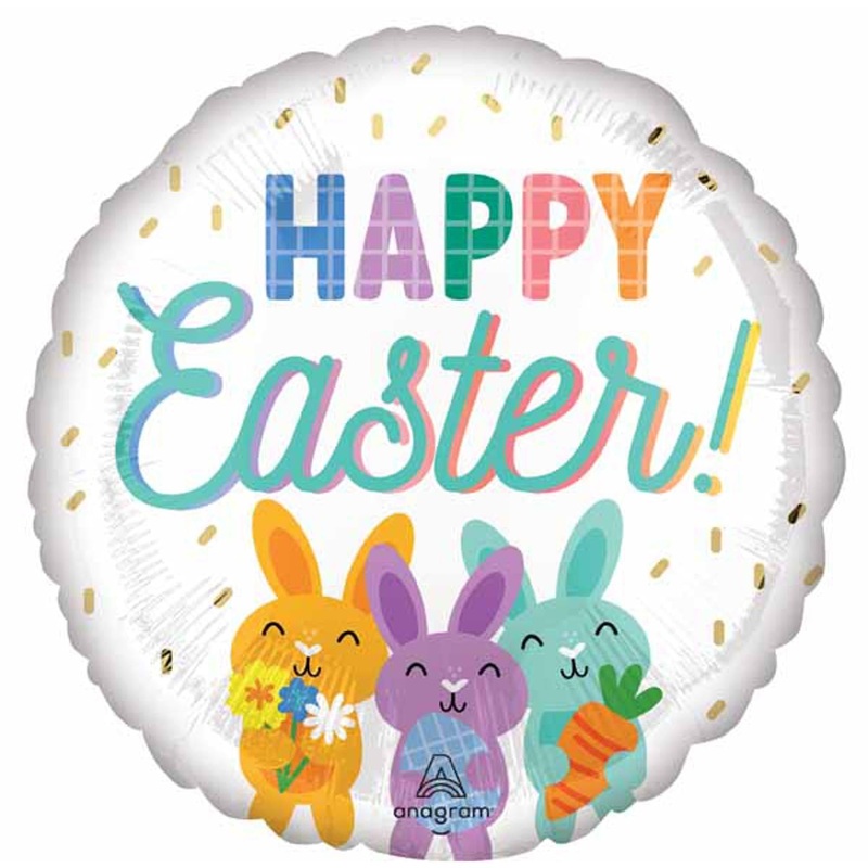 17" Happy Easter Cute Bunnies Foil Balloon (5/Pk)