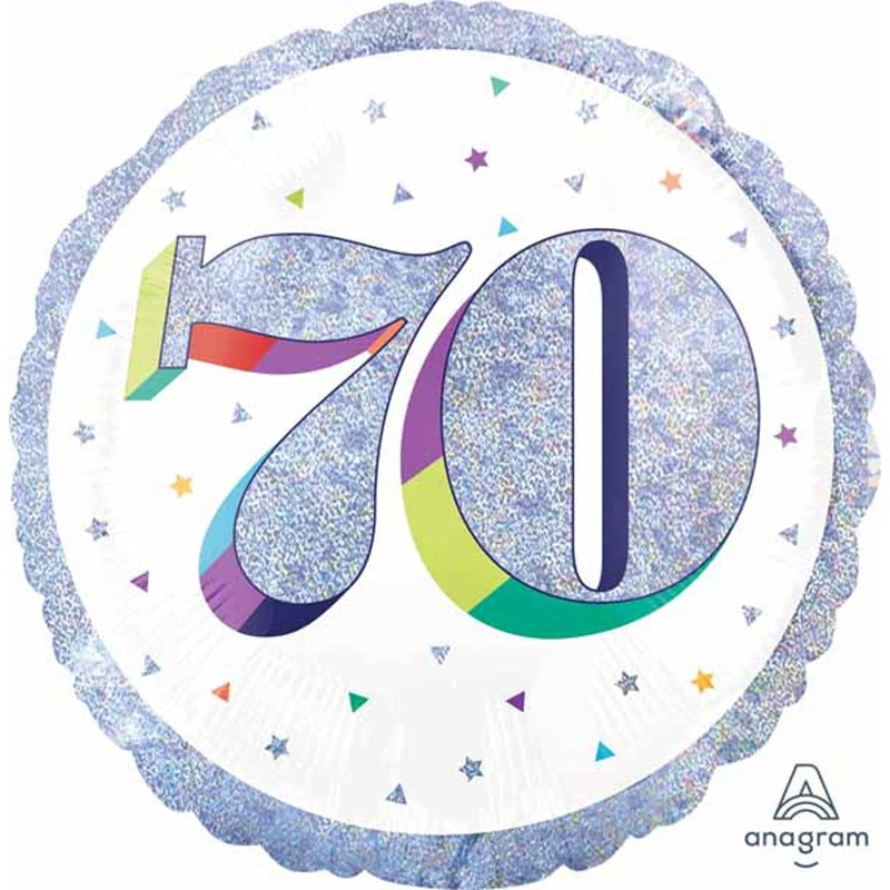 18" Here's To Your Bday 70th Birthday Holographic Balloon (5/Pk)
