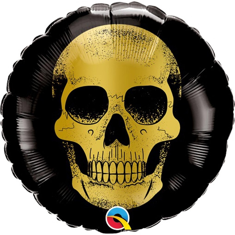 Gilded Elegance: Golden Skull Head Foil Balloon for Halloween