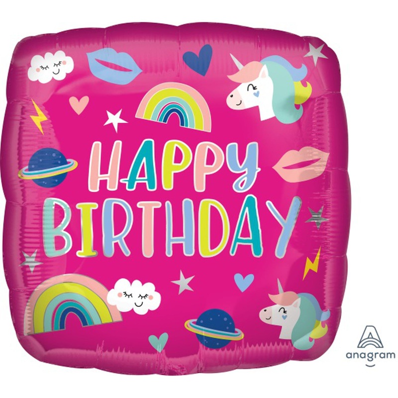 Whimsical Celebration 18" Happy Birthday Unicorn Icons Balloon (5/Pk)