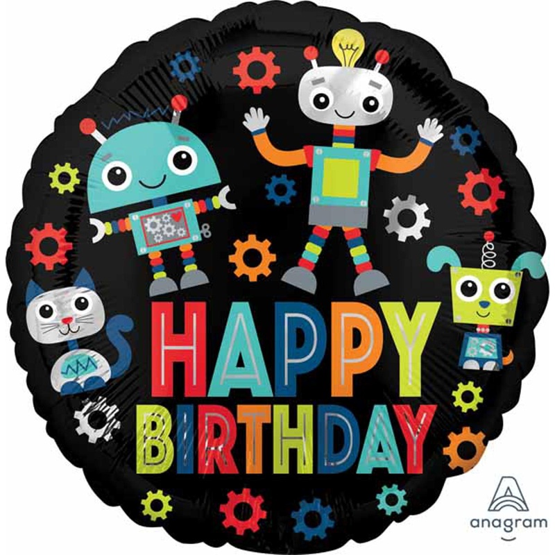 Robotically Fun Celebrations 18" Happy Birthday Robots Foil Balloon (10/Pk)