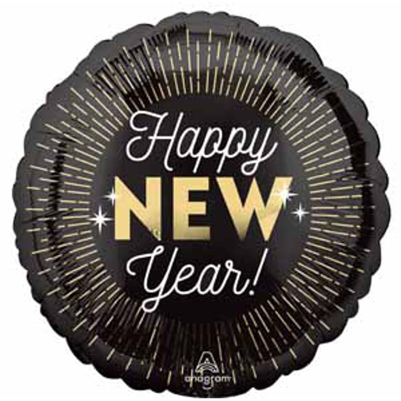 Happy New Year Midnight Glam 18" Gold and Black Foil Balloon (5/Pk)