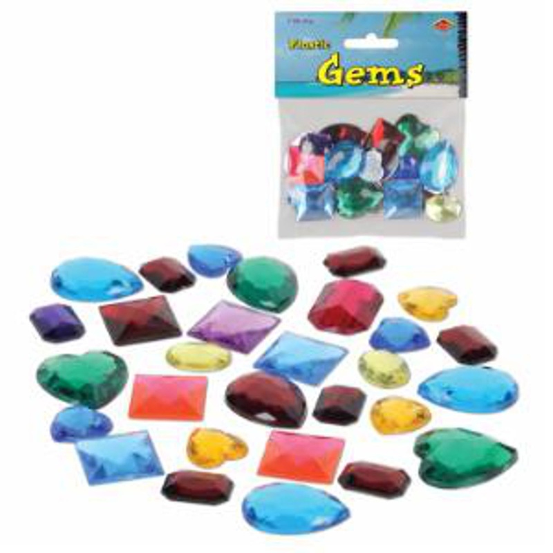 Plastic Gems Assorted Shapes & Sizes 1Oz Pack.