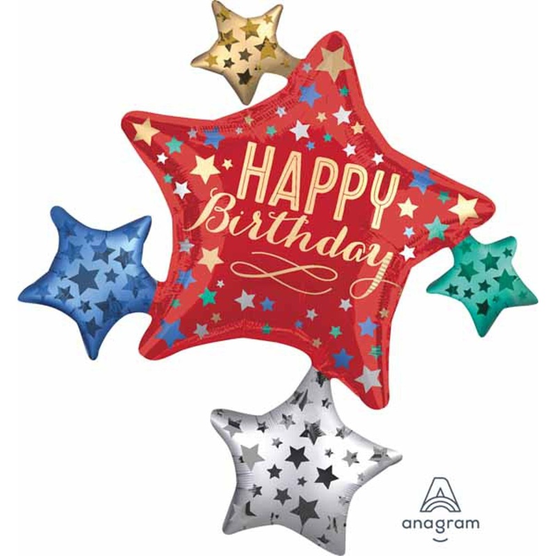 Radiant Celebration 35" Jumbo Satin Star Cluster Birthday Balloon (3/Pk)