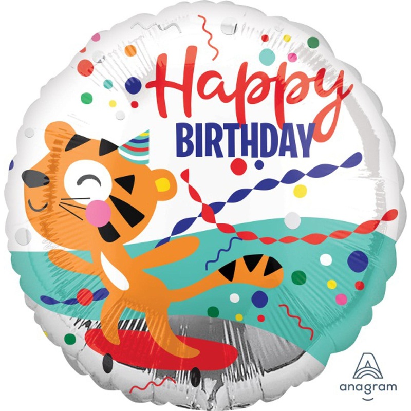 Roaring Fun with Happy Tiger 18-Inch Birthday Foil Balloons (5/Pk)