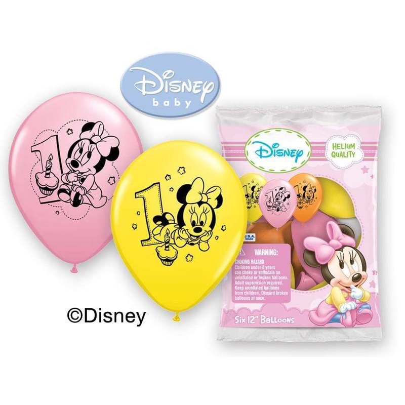 12 Minnie 1st Birthday Latex Balloons (6/Pk)