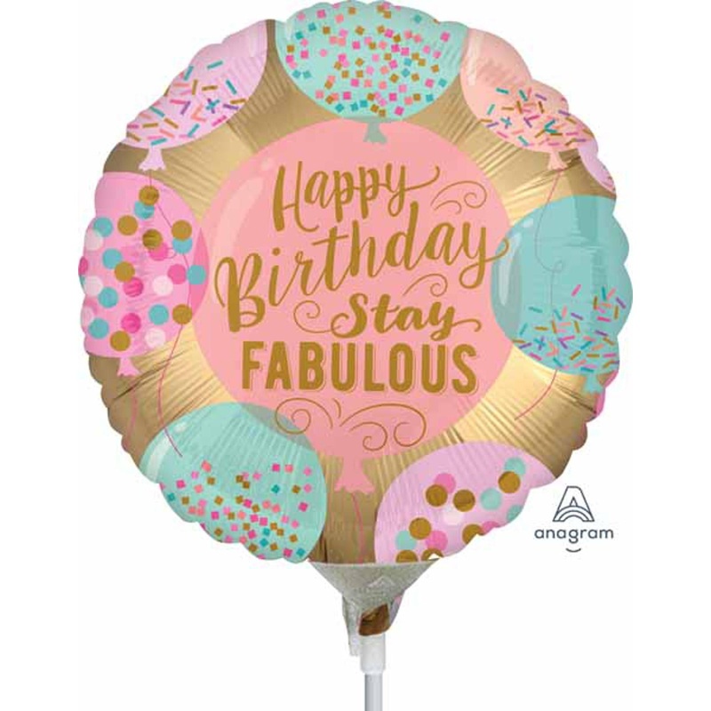 9" Happy Birthday Stay Fabulous Air-fill Balloon (10/Pk)