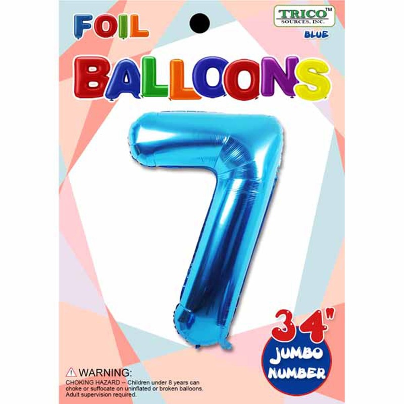 Blue Foil Number 7 Balloon - 34 Inches Tall