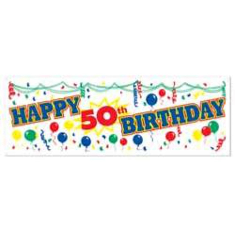 Cheerful Happy "50th" Birthday Sign Banner Vibrant Decoration for Milestone Celebrations (1/Pk)