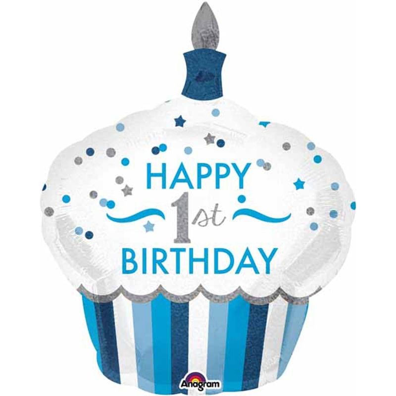 Whimsical 1st Birthday Cupcake Boy Shape Balloon (5/Pk)