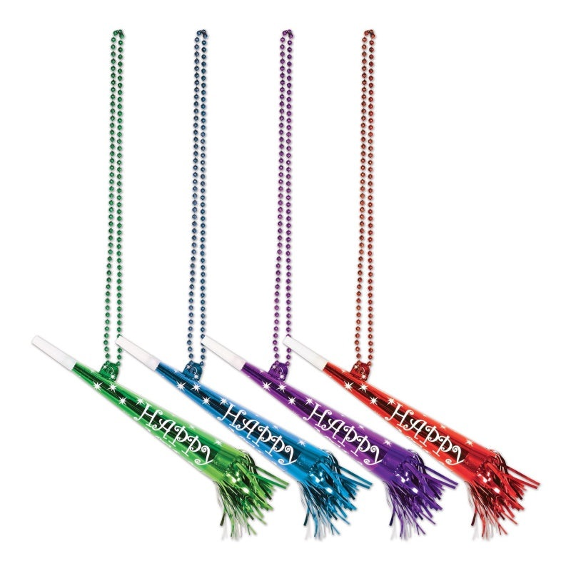 36" Multicolor New Year Beads with Happy New Year Horns (3/Pk)