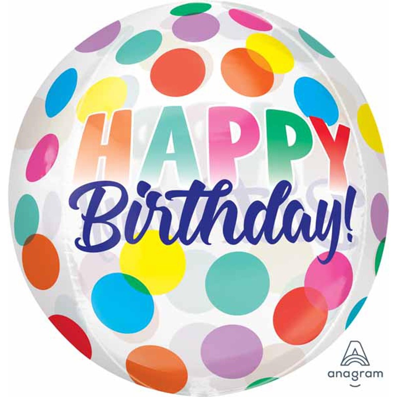Big Dots Bliss: 16" Happy Birthday Clear Orbz Balloon (3/Pk)