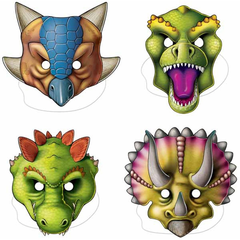 Dinosaur Masks With Elastic - Set Of 4 For Prehistoric Fun!