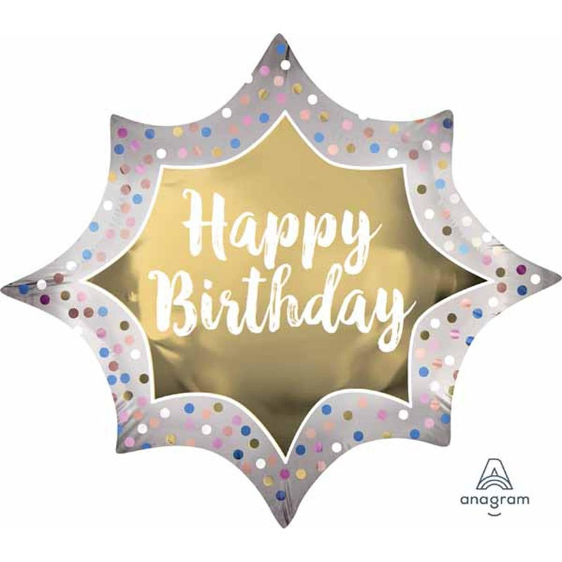 Glamorous Celebration: 35" Satin Gold Burst Birthday Balloon (3/Pk)