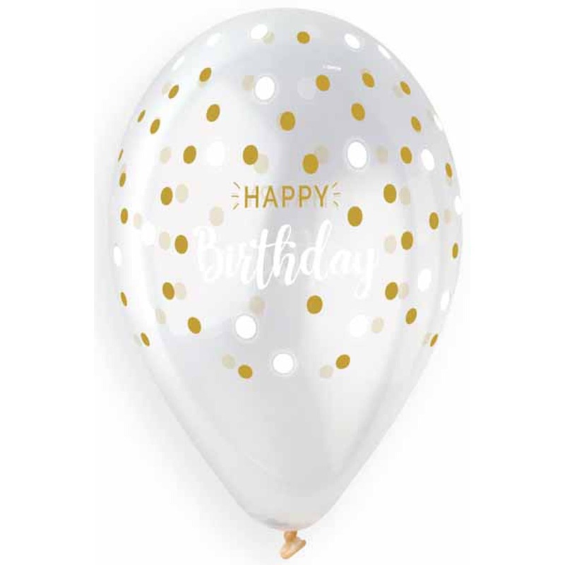 Golden Elegance: Clear Gold Happy Birthday Latex Balloon 13" (50/Pk)