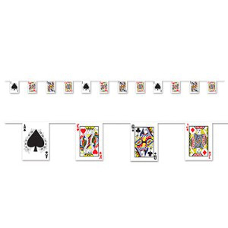 "Playing Card Pennant Banner: 7"X12' Casino-Themed Party Decoration."