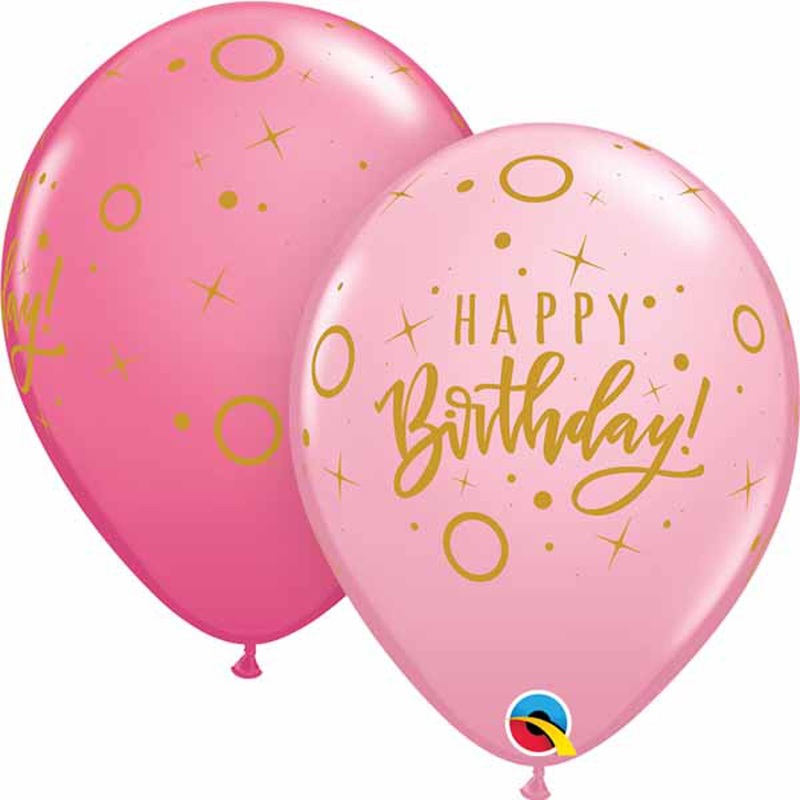 Radiant Rose Celebration 11 Birthday Sparkles & Dots Latex Balloons in Pink (50/Pk)
