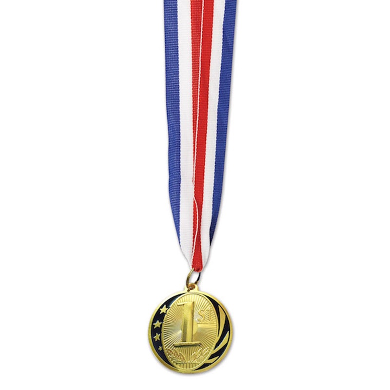 "2" Metal Medal With 30" Ribbon - 1St Gold"