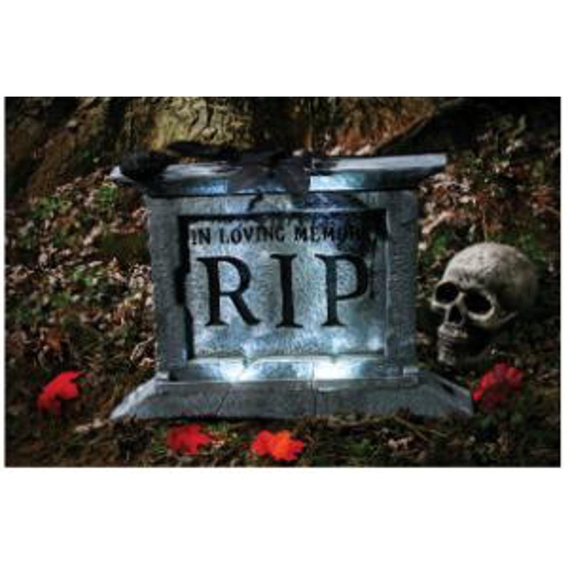 22" Spooky Tombstone With Black Rose - Try Me! Halloween Decoration