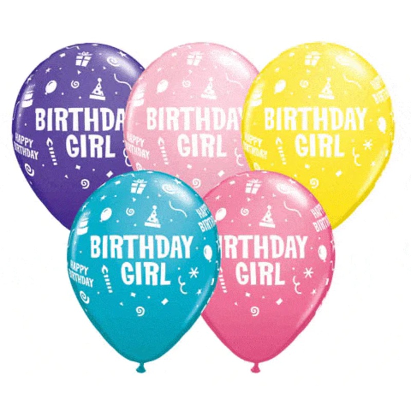 Cheerful Birthday Girl Assorted 11 Latex Balloons (50/Pk)