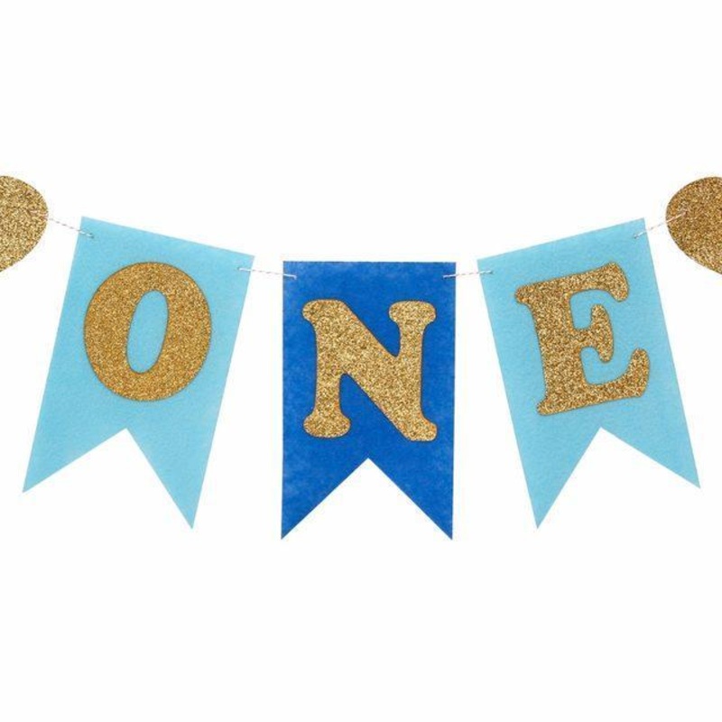 First Birthday High Chair Banner - Blue and Gold