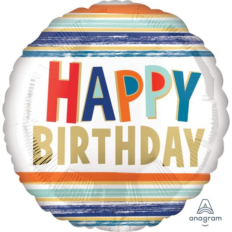 Striped Elegance: Foil Happy Birthday Letters and Stripes 18" Balloon (5/Pk)