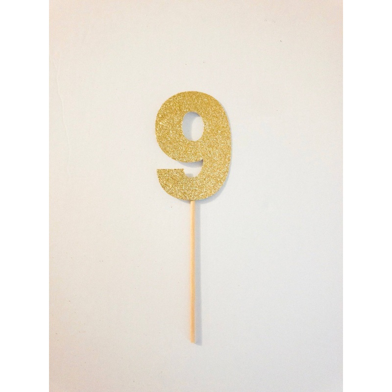 9 Glitter Cake Topper- 3"