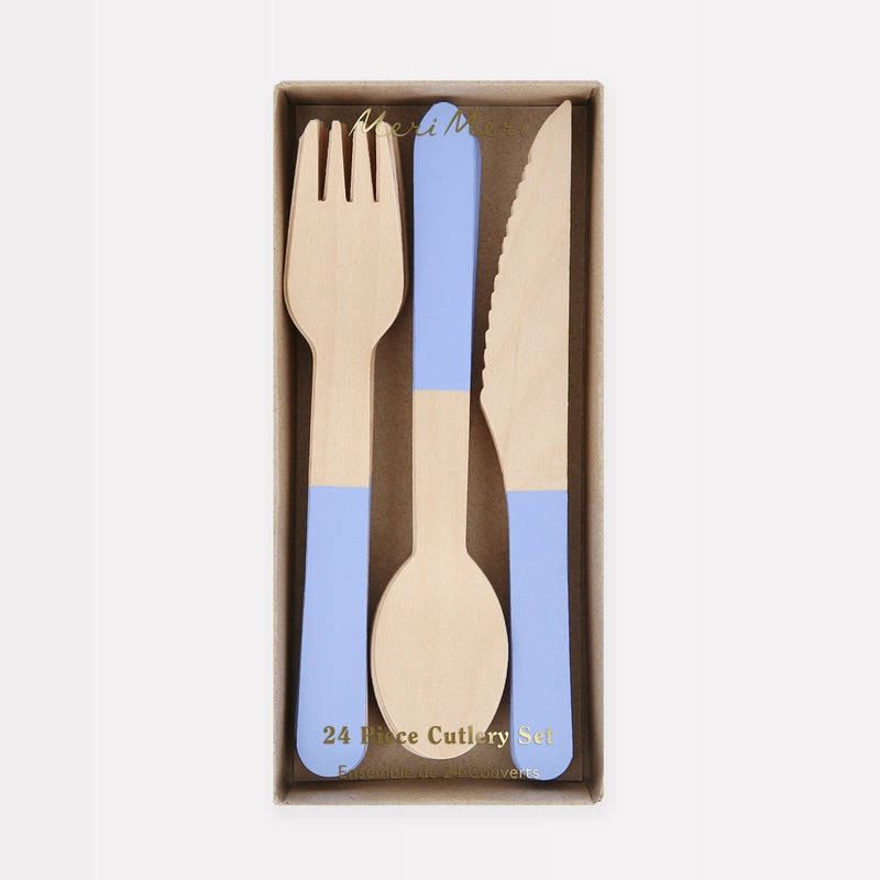 Cornflower Blue Wooden Cutlery Set 24pk.
