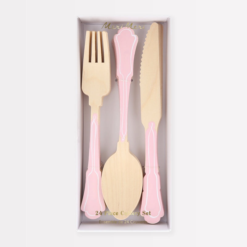 Elegant Pink Wooden Cutlery 24pk.