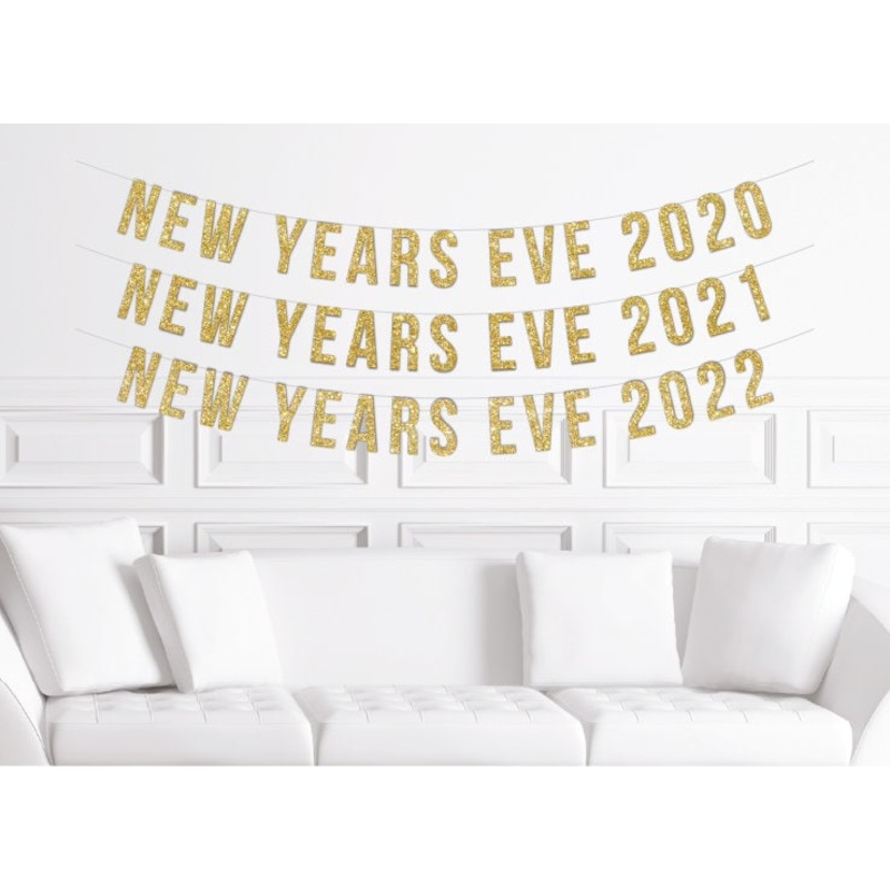 Happy New Years Eve 2021 Party Banner, Gold Glitter Decorations