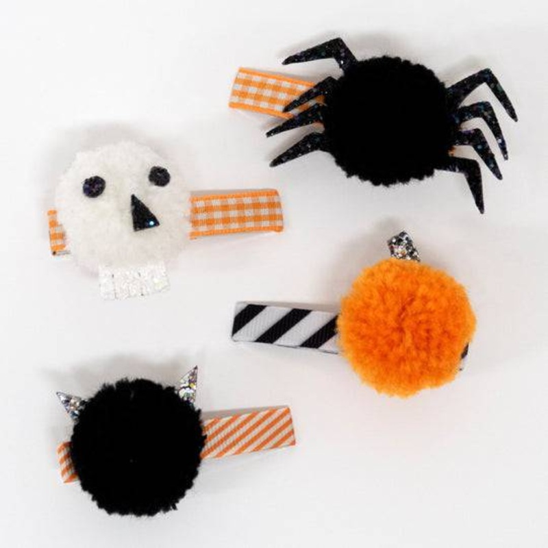 Meri Meri Halloween Pompom Hair Clips  4pk