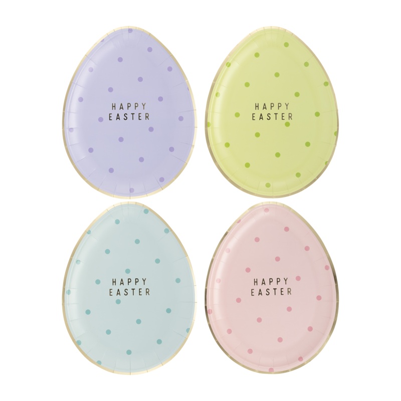 Polka Dot Egg Shaped Paper Plates -12 pk