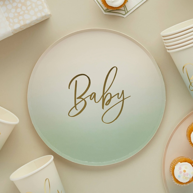 Sage Green Baby Shower Paper Plates - 8 Pack