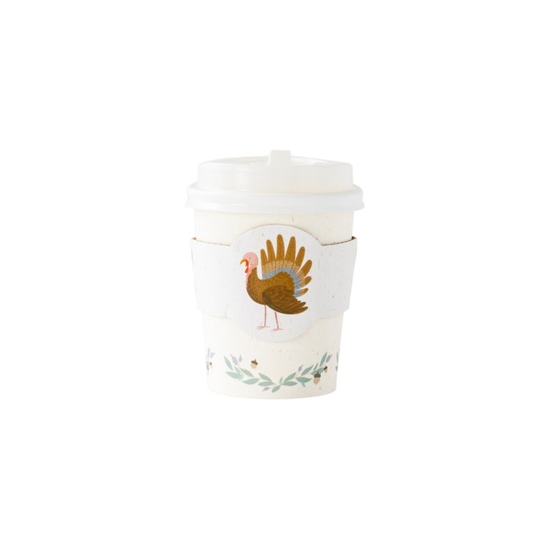 Thanksgiving Turkey, Paper Takeout Coffee Cups (8Pk) 8oz