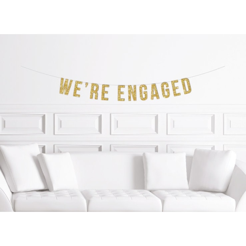 We're Engaged Banner / Gold Glitter Engagement Party Sign / She Said Yes / Newly Engaged / Finally Engaged / Decorations Decor / Ideas
