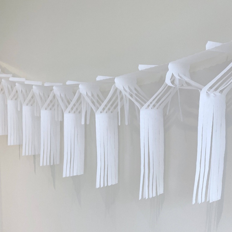 White 10 Ft Tissue Boho Fringe Garland S6158