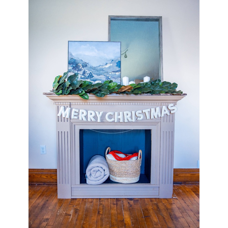 White Merry Christmas Felt Mantle Fireplace Garland S4126 S4128
