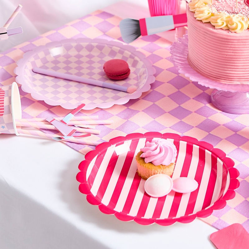 Checkerboard and Striped Pink/Purple Plates 8pk.