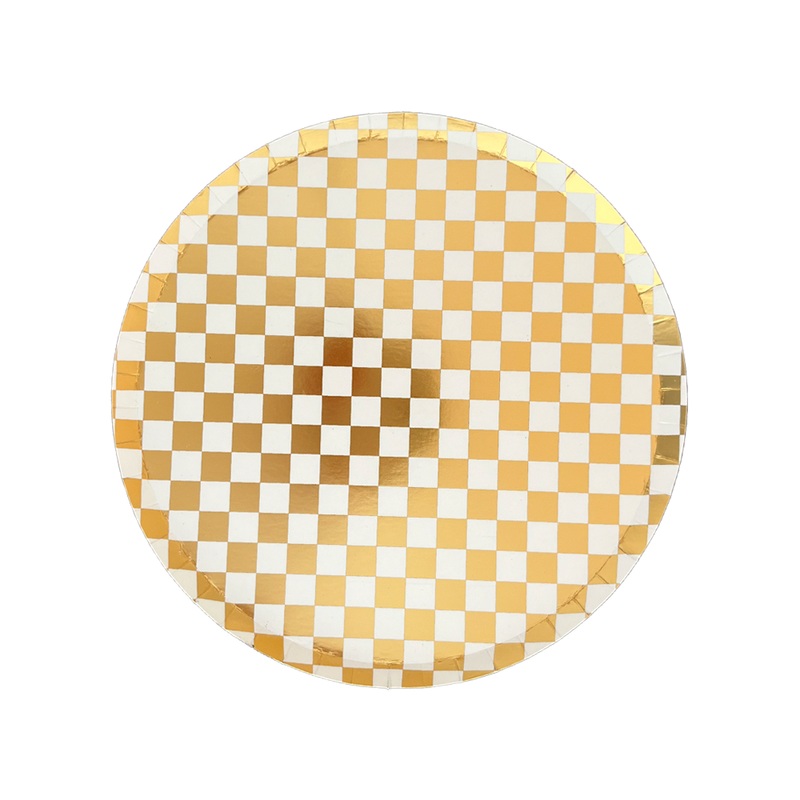 Gold Checkered Retro Dessert Plates 8 Pk Small