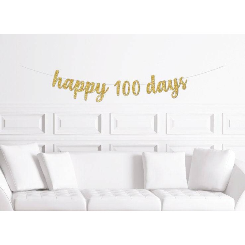 Happy 100 Days Cursive Glitter Banner