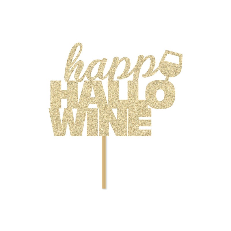 Happy Hallowine Halloween Wine Themed Cake Topper for a Girl's Night Halloween Party Decoration
