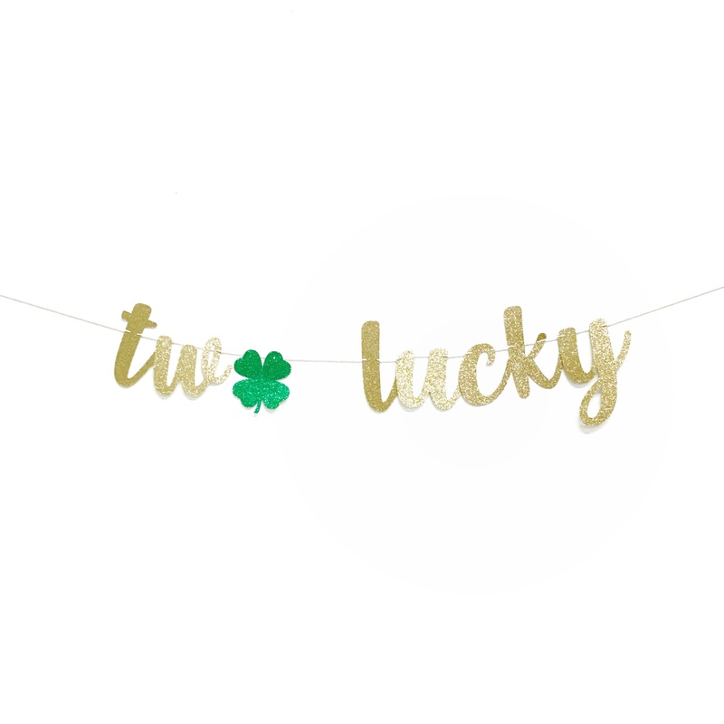 Two Lucky Garland Banner, St Patricks Day 2nd Birthday Decor, Decorations Second Shamrock
