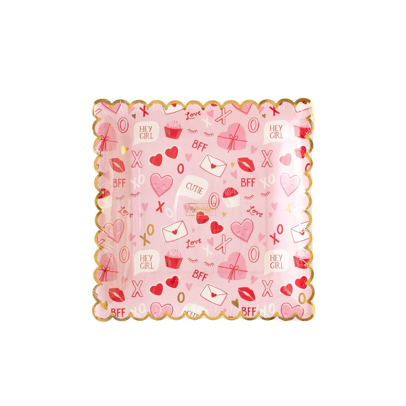 Valentine Scatter Square Paper Plate - 8 pack
